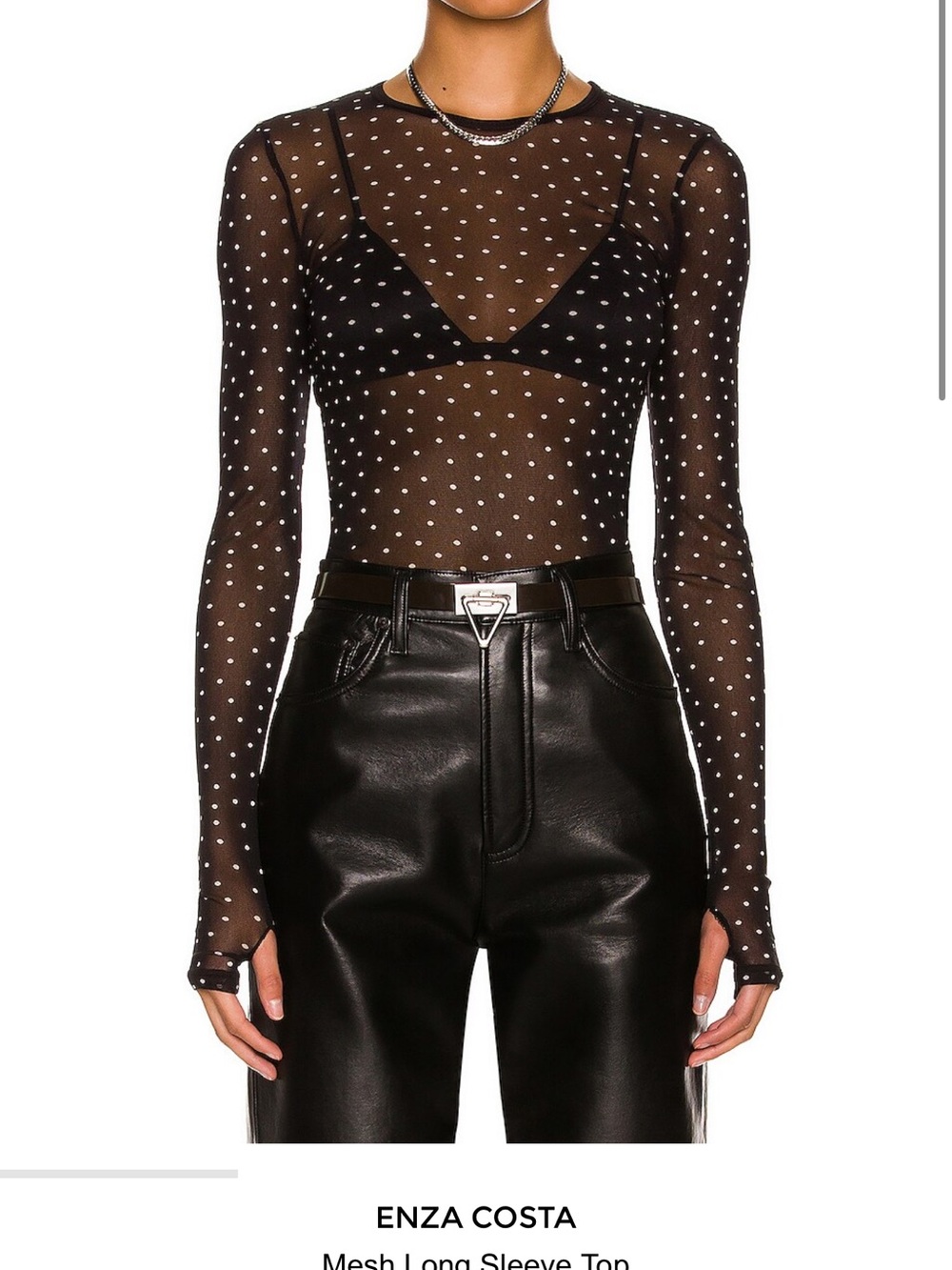 Enza Costa Black Sheer Polka Dot Long Sleeve Top